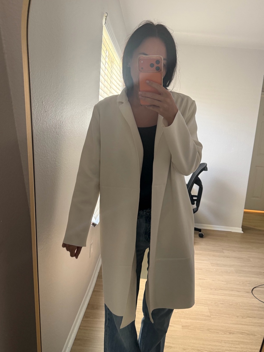 Zara basic white faux-suede coat